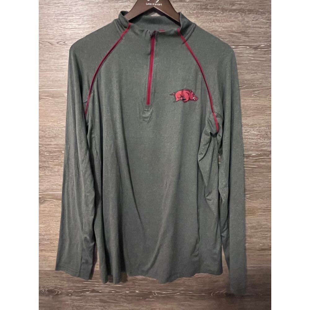 Razorback Arkansa Sweater pullover Size Large 1/4 Zip Gray College Colosseum